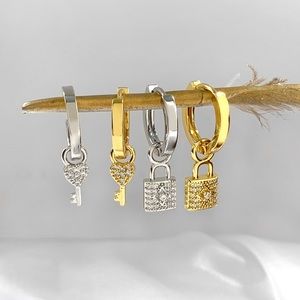 Gold Diamond Covered Lock Earrings